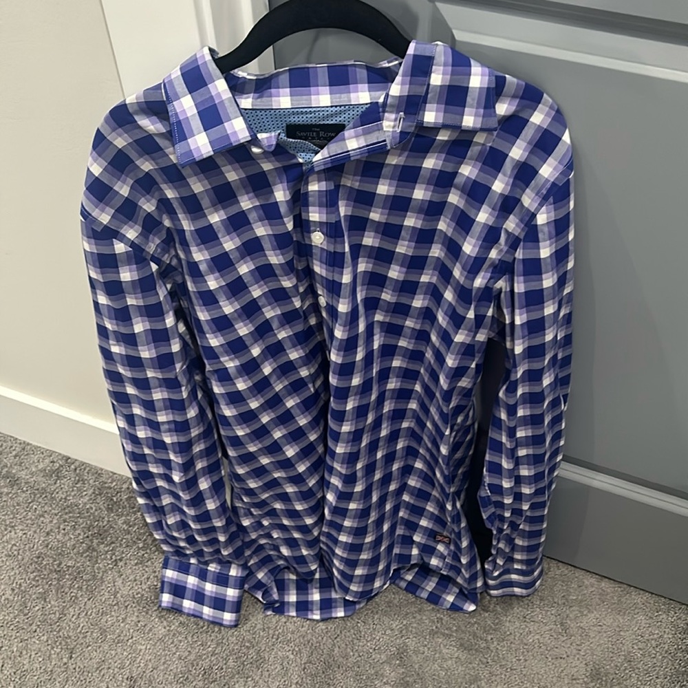 Men’s Blue Plaid Button Down Shirt Size L